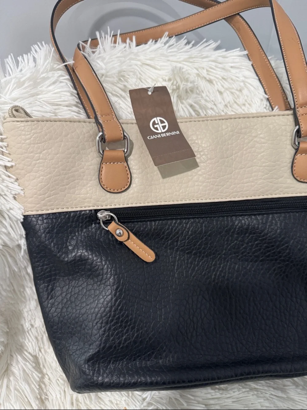 Giani Bernini Black, Cream & Tan Leather Tote